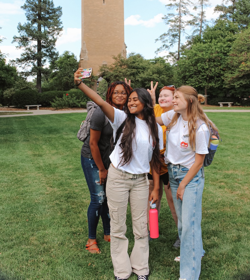 WISE program students in front of the Campanile
