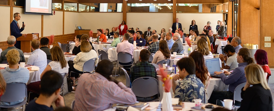 Provost Jason Keith speaking at new faculty orientation